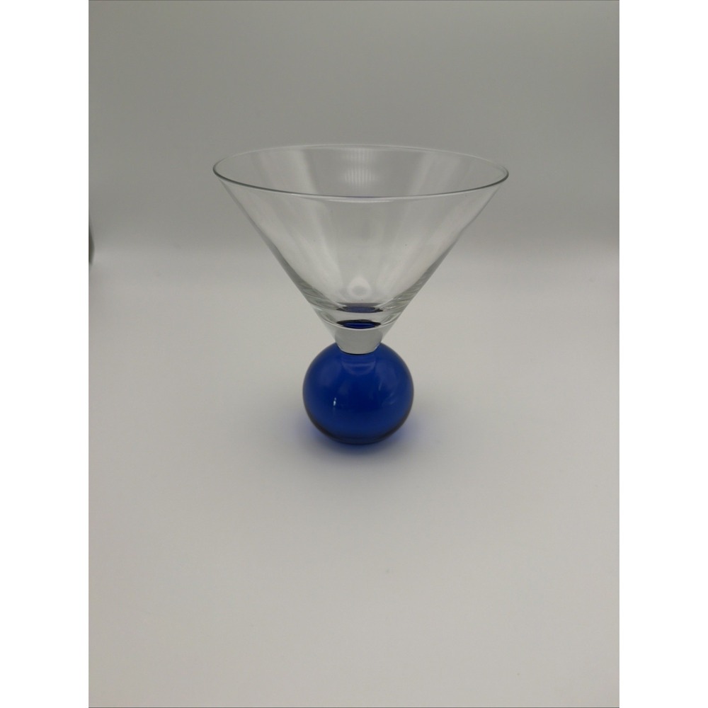 Hand Blown Martini Glass Blue Round Ball Controlled Bubble Ball Stem